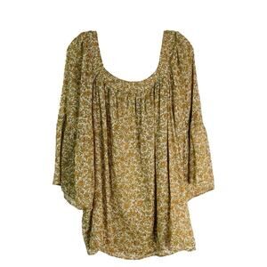 Chaps cream orange tan floral cottagecore boho top 2X